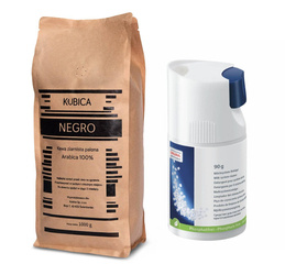 Środek do czyszczenia Jura – CLICK&CLEAN 90 g + Kawa ziarnista Kubica Negro 1 kg  